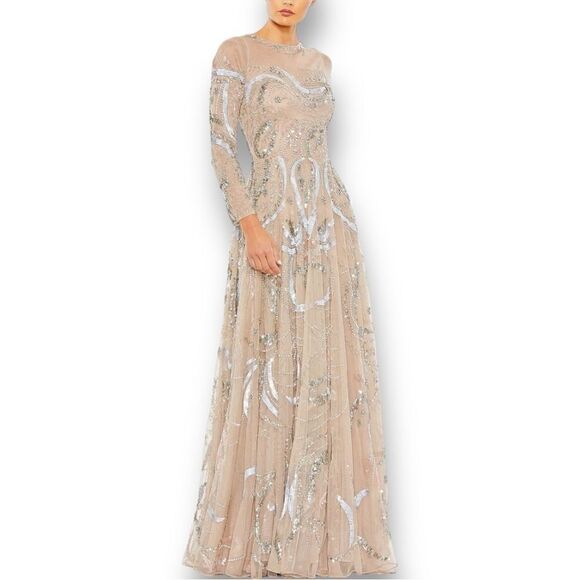 MAC DUGGAL Women’s Long Sleeve Embellished Illusion Evening Gown in the Size 18 - Picture 4 of 14